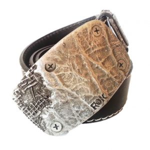 Black Leather Belt with Adjustable Frayed Buckle