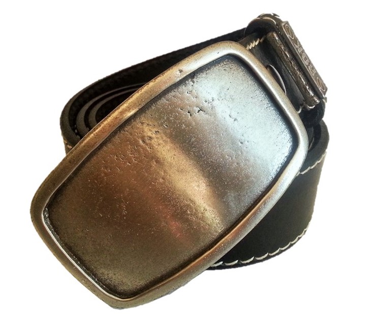 Black Leather Belt with Adjustable Plain Buckle
